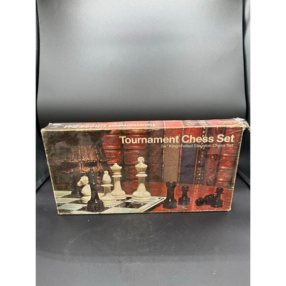 Vintage 1979 E.S. Lowe Tourn Chess Set 3 1/8 King Felted Staunton 809 - Picture 8 of 9